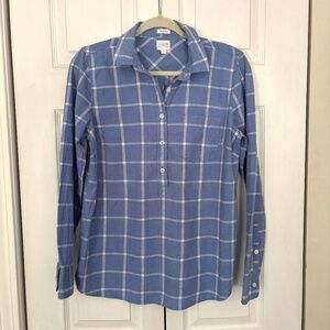 J. Crew Blue Windowpane Popover Perfect Shirt Size S